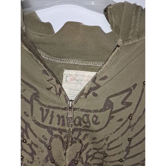 A Simply Irresistible Sweatshirt Hoodie Zip Front Raggedy Boho Olive Green L - Picture 7 of 13